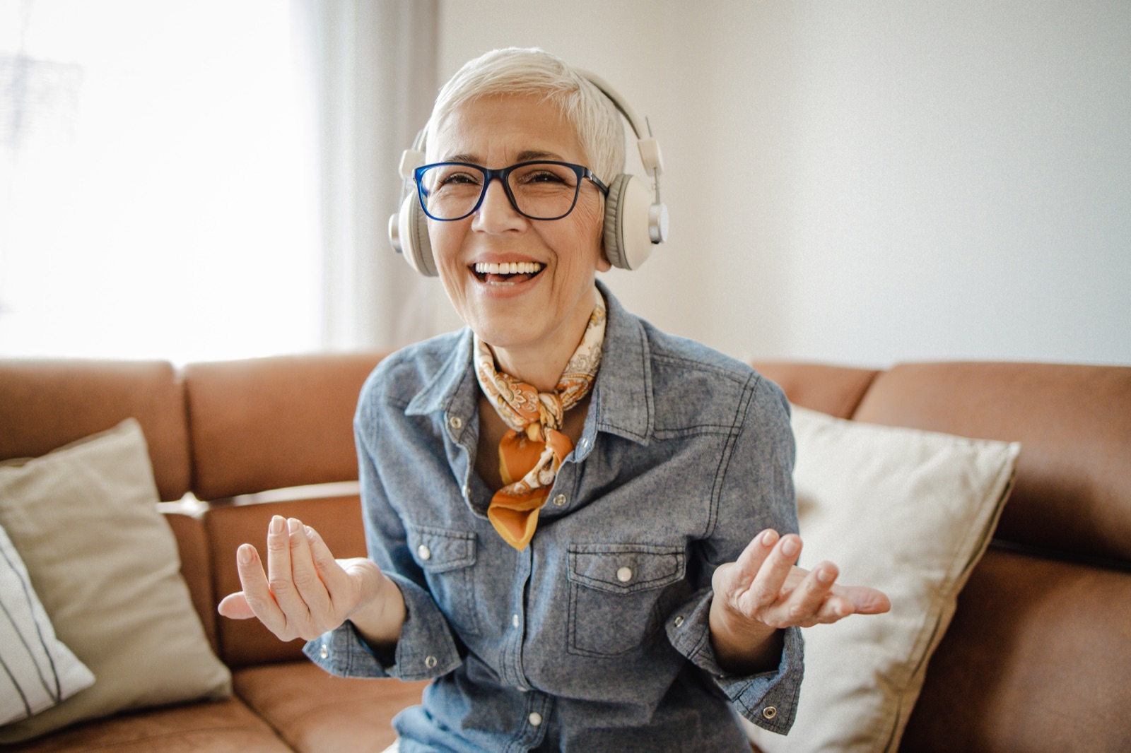 Woman relaxing with headphones