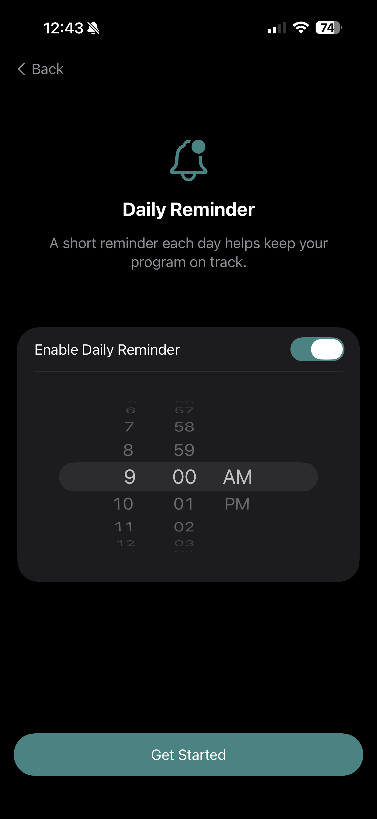 Daily reminder screen