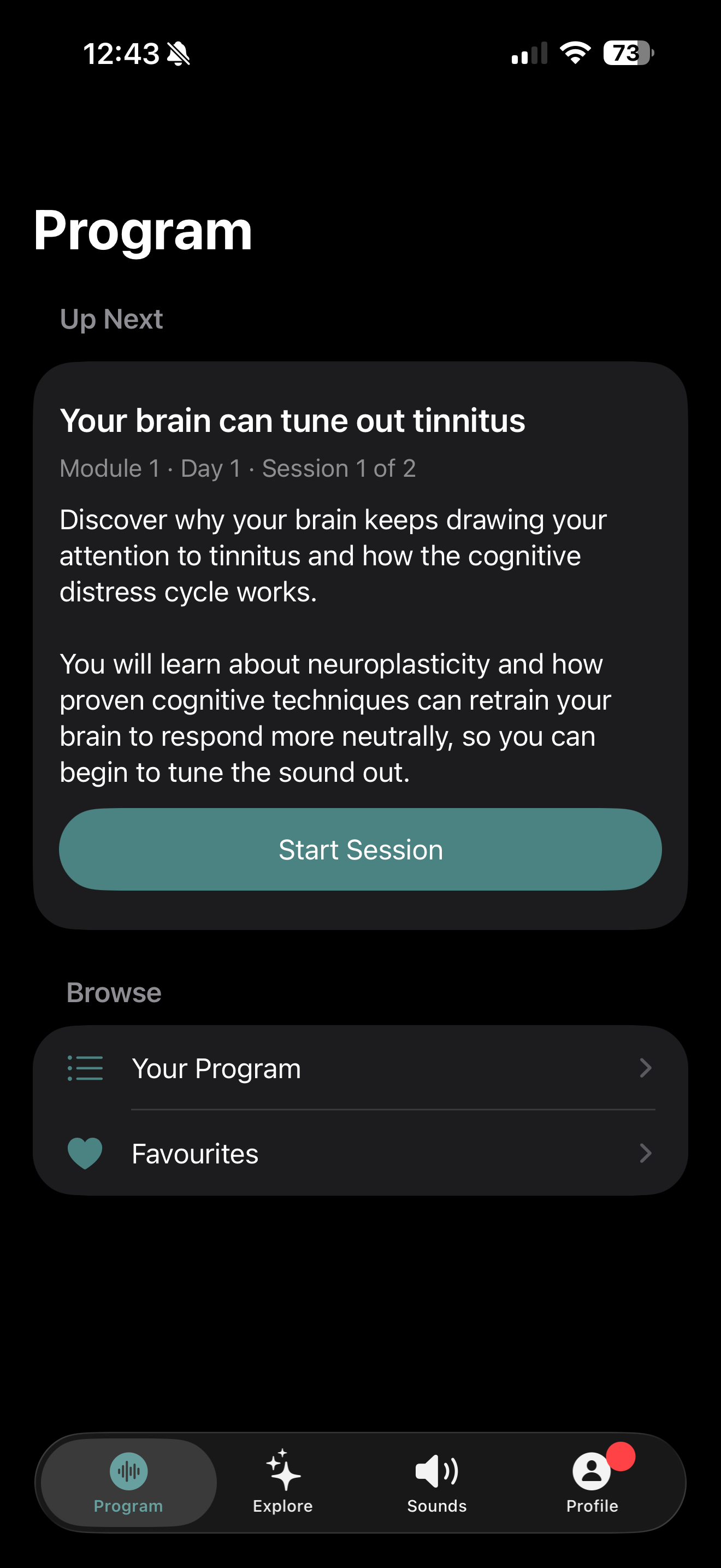 Program tab showing your next session