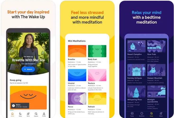 Screenshots of the headspace app