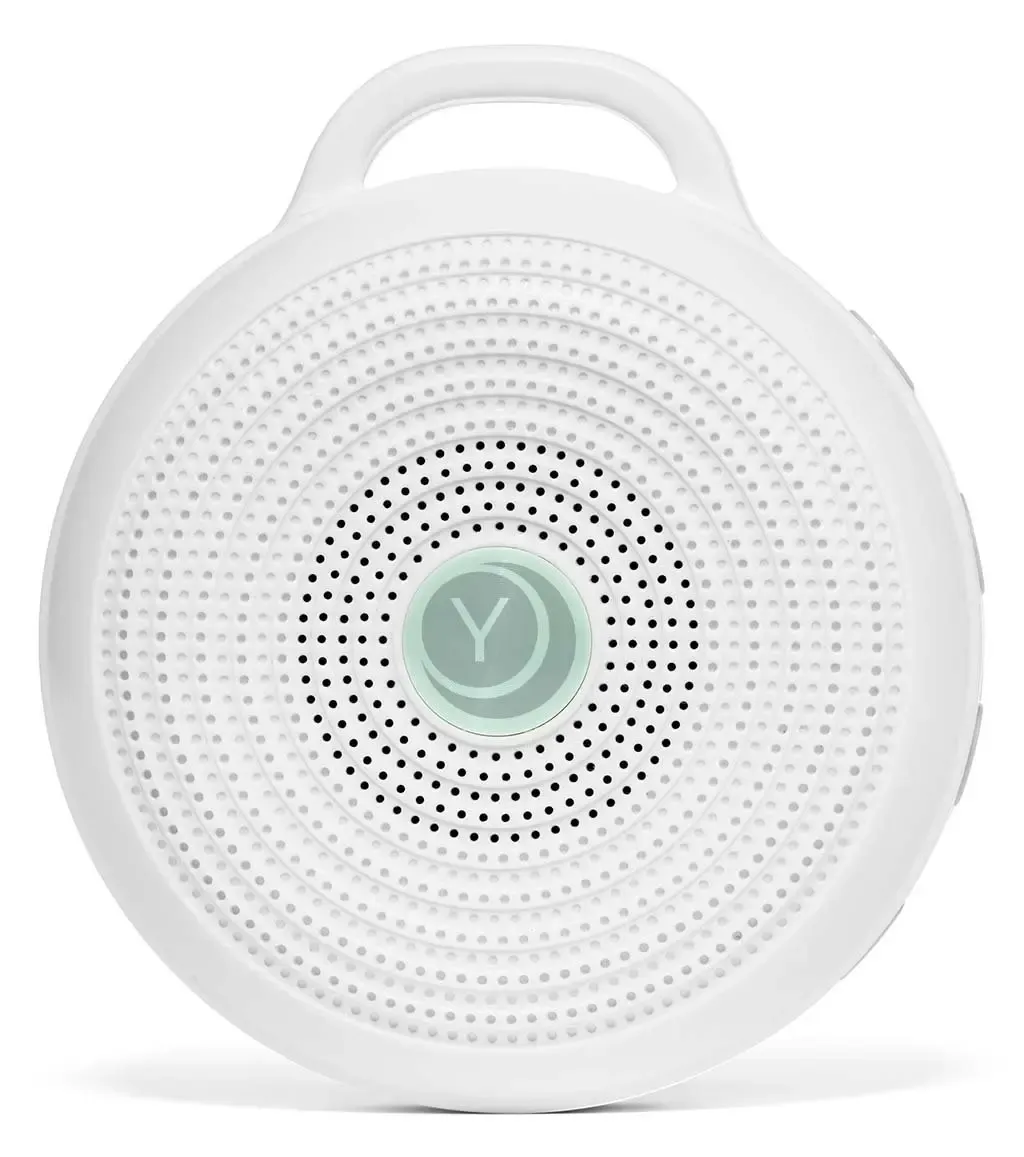 Compact, rechargeable, and portable sound machine that offers on the go white noise therapy