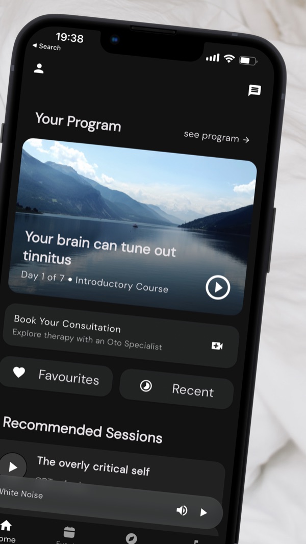 The Oto app home screen showing a personal tinnitus program