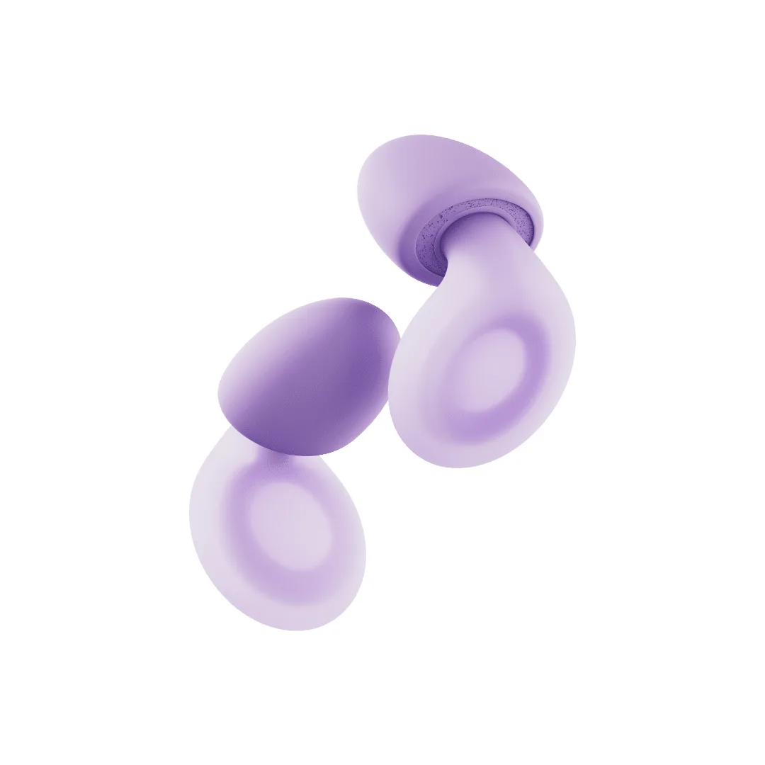 Pair of Loop Dream soft silicone sleep earplugs in lilac