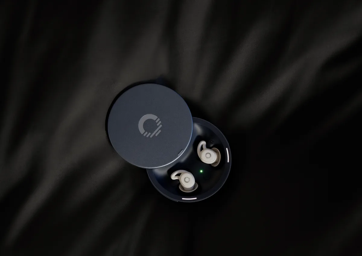 Ozlo Sleepbuds 2 earbuds in their charging case